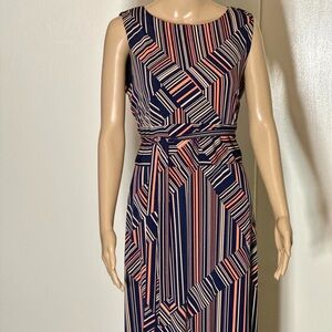 Taylor Striped Navy and Pink Midi Dress